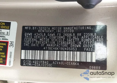 2009 Toyota Camry from USA, damaged, VIN 4T1BE46K19U405053
